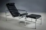 Zanotta, A Leather And Chrome Easy Chair & Stool, by ZANOTTA