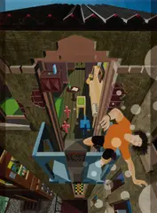 Denis Kelly, Portrait Of The Artist Plummeting Into His Future, Enamel on board