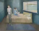Barbara Warren, Interior With Figures, Oil on canvas