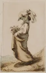 William Orpen, On The Hill - The Artists Wife Grace, 1905, Pen & ink and watercolour