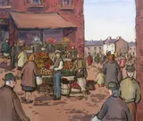 Gladys Maccabe, Fruit And Veg Stall, Oil on board