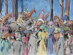 Gladys Maccabe, Race Day, Oil on board