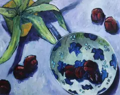 Patrick Viale, Bowl With Plums, Oil on board