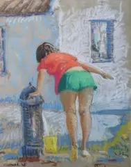 At The Pump, Rush by Patrick Leonard, Pastel, sold Sep 2025