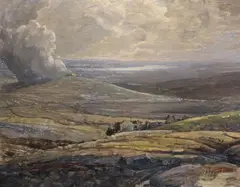 Jeremiah Hoad, Landscape With A Fire, Oil on board