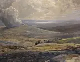 Jeremiah Hoad, Landscape With A Fire, Oil on board