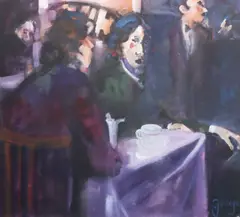 George Dunne, Cafe Scene, Oil on canvas