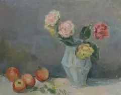 Stella Steyn, Still Life - Apples And Roses, Oil on canvas