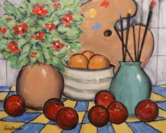 Studio Still Life by Gladys Maccabe, Oil on board, sold Sep 2025