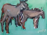 Elizabeth Cope, Donkeys, Oil on paper laid on board