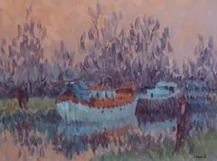 Desmond Carrick, On The Canal, Hazelhatch, Oil on canvas board