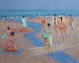 Desmond Carrick, Women On The Beach, Oil on canvas panel