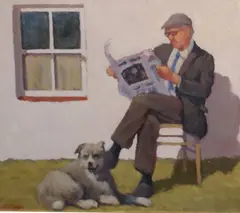 Norman Smyth, Man Reading Newspaper, Oil on board