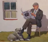 Norman Smyth, Man Reading Newspaper, Oil on board