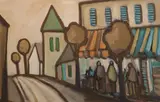 Browsing The Shop Window by Markey Robinson, Gouache on paper, sold Sep 2025