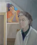 Barbara Warren, Studio Portrait, Facing Up To The 1990S, Oil on canvas