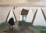 Strolling Home by Markey Robinson, Gouache on board, sold Sep 2025