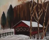 Christy Brown, Garage In The Snow, Oil on board