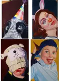 Rebecca Mills, The Imaginary Friend Collective - Noot The Dog, Daisy, Moss & Steve, Acrylic on MDF