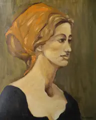 Hilda Roberts, Portrait Of A Lady With A Headscarf, Oil on board