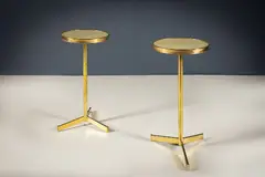 Wine Tables, A Pair, OF BRASS FRAMED WINE TABLES