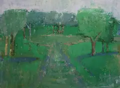 Anne Donnelly, Path On A Green Landscape, Oil on paper
