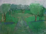 Anne Donnelly, Path On A Green Landscape, Oil on paper