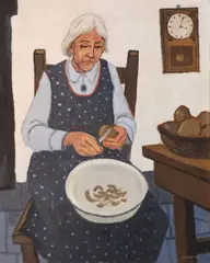 James MacIntyre, Woman Peeling Potatoes, Oil on board