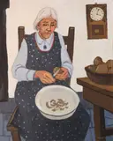 James MacIntyre, Woman Peeling Potatoes, Oil on board