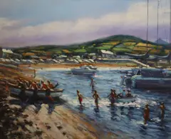 Harbour Study by Norman Teeling, Oil on board, sold Jun 2025