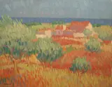 Desmond Carrick, Coastal Farm At Nerja, Oil on board