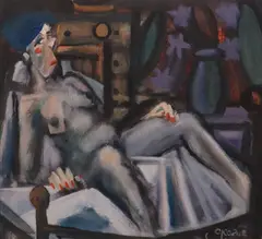 Reclining Woman by George Dunne, Oil on board, sold Jun 2025