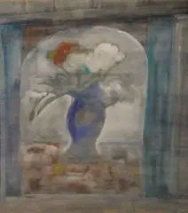 Piet Sluis, Blue Vase And Flowers, Ink and gouache on card