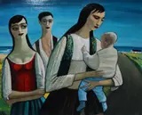 Alan Dooley, The Family, Oil on board