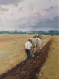 Paul Kelly, Ploughing, Oil on board
