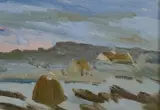Charles Vincent Lamb, Cottages, Carraroe, Co. Galway, Oil on canvas board