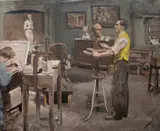 Stephen Bone, A Sculpture Class, oil on canvas