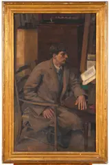 Portrait Of Gavin Bone, Seated, Reading At A Desk by Stephen Bone, sold Oct 2022