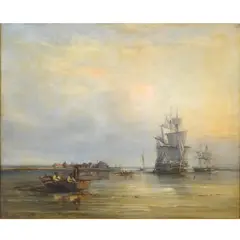 John Callow, Low Tide: Sailing Vessels And A Fishing Boat In Shallow Waters