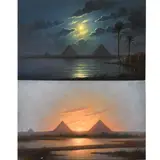 Themistokles von Eckenbrecher, The Pyramids Of Giza, Egypt: Sundown, Moonlight, oil on thin panel