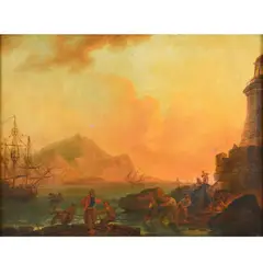 Joseph Vernet, Sailors Working On A Rocky Coast Below A Lighthouse, Possibly Italy