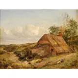 David Bates, Child With Poultry By A Thatched Cottage