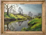 Stephen Bone, Riverside Pasture, oil on canvas