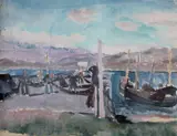 Stephen Bone, Soldiers By A Town, Oil on canvas
