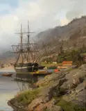 Hans Gude, Skute med folkeliv, 1889, Olje på lerret