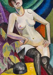 Borghild Røed Lærum, Kvinneakt med sorte strømper, 1913-14, Olje på lerret