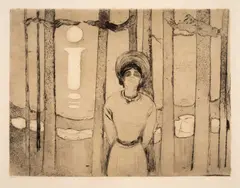 Edvard Munch, Sommernatt. Stemmen, 1894, Radering trykket i svart på gulhvit velin