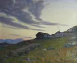 Gudmund Stenersen, Fjelllandskap med hytte, 1917, Olje på lerret