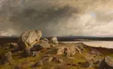 Hans Gude, Norsk høyfjell med opptrekkende uvær, 1856, Olje på lerret