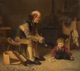 Knud Bergslien, Interiør med to generasjoner, 1867, Olje på lerret